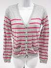 LINE Pink Gray Striped Long Sleeve Button Up V Neck Cardigan Sweater 