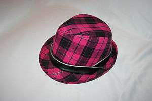 Justice For Girls, Pink And Black Plaid Fashion Hat  