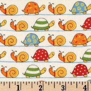 44 Wide Moda Love U Snail & Turtle Stripe Cloud White Fabric By The 