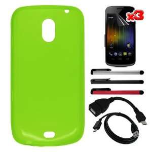 ) + Green TPU Gel Case Cover + Micro USB OTG Cable + USB Data Cable 