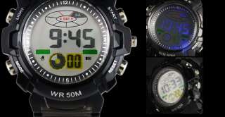   Digital Light Display Black Rubber Alarm Dual Core Sport Man Watch