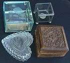 lot 4 trinket jewelry boxes etched beveled glass heart hinged