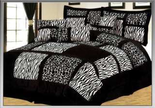 Zebra / Giraffe Black and White 7Pc Micro Suede Bedding Comforter Set 