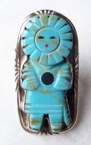   ~HAND CARVED TURQUOISE~SUNFACE KACHINA~RING~BY FRANCISCO GOMEZ  