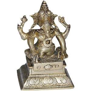  God Ganesha Brass Sculpture Playing Bina