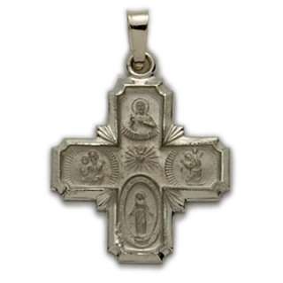 14K White Gold 4 Four Way Cross Saints Mary Medal  