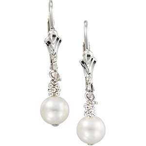 WHITE CULTURED PEARL STERLING SILVER LEVERBACK EARRINGS  