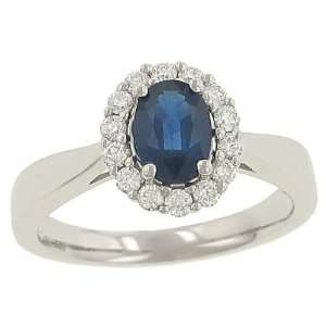    Princess Di Blue Sapphire & Pave Diamond Ring .90ct .32ct Jewelry