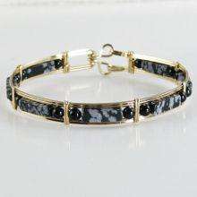 Snowflake Obsidian Bangle Bracelet 14K Rolled Gold  