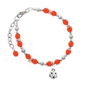 Mini Enamel Soccerball   Two Sided Orange Czech Glass Beaded Charm 