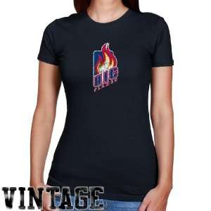 UIC Flames Ladies Navy Blue Distressed Logo Vintage Slim Fit T shirt 