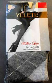 YELETE~ KILLER LEGS 3 TONE GRAY ARGYLE COTTON FASHION TIGHTS  