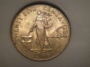 1966 Twenty Five Centavos Philippines Coin 0001  