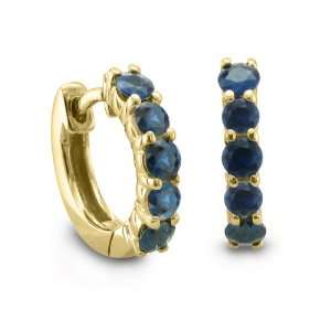  5 Stone Hoops Sapphire Earrings in 14k Yellow Gold, 1.50 