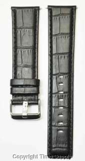24 mm BLACK LEATHER WATCH BAND CROCO EXTRA LONG XXL  