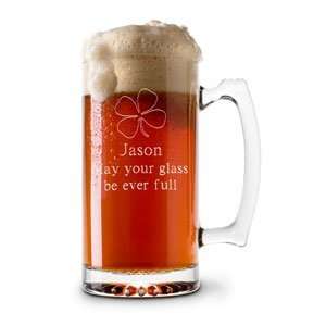  Personalized 13 oz. Glass Four Leaf Clover Beer & Sports Mug 