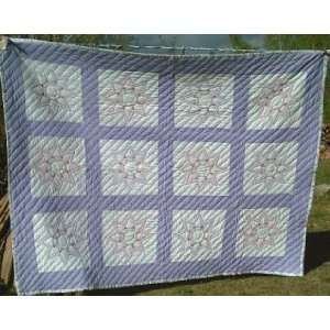  Embroidered Quilt in Lilac and White