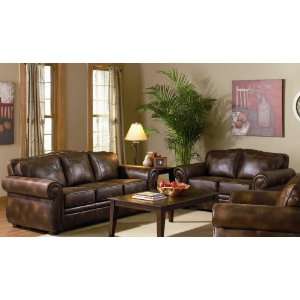  2pc Sofa Set with Nail Head Trim in Brown Leather Look 