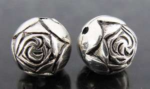 50 ROSE SILVER METAL PLATED BEADS 9mm  
