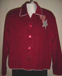 Christopher & Banks Heart Star Burgundy Country Corduroy Jacket   XL 