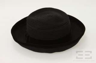   Barneys Black Ribbed Weave Velvet Trim Brimmed Hat NEW W Box  