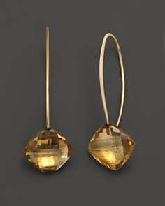 14K Yellow Gold Simple Sweep Cushion Cut Earrings with Citrine