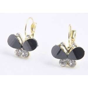  Vintage Beautiful Butterfly Crystal Diamond Clasp Earrings 