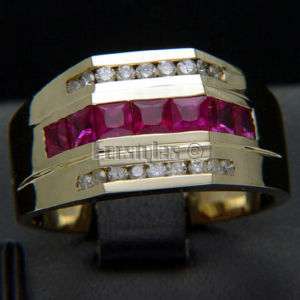 Natural Ruby Diamonds Solid 14k Gold Mens Ring r00045  