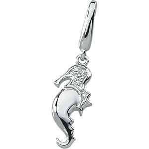  14K White Gold Diamond Seahorse Charm: Jewelry