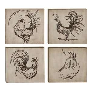  Set of 4 Wood Rooster Plaques 13