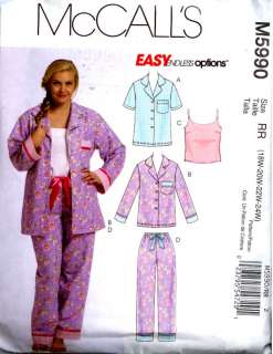 McCalls Ladies PJ Pajama Sewing Pattern 5990 Assorted Sizes Easy 