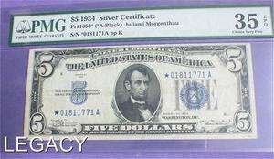 1934 $5.00 SILVER CERTIFICATE PMG *STAR BLUE SEAL (GSS  