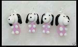 VERY NICE 10pcs Glass Beads/Pink Snoopy Pendant  