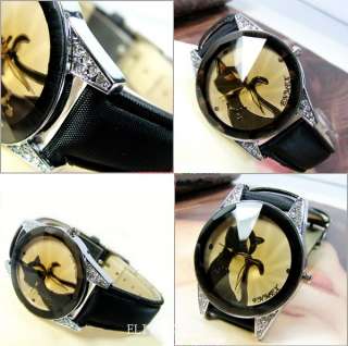 Enticing Elegant Black Kitty Womens Lady Bracelet Watch  