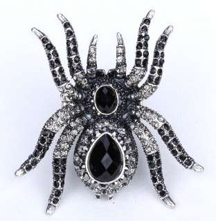 Black gray swarovski crystal spider stretchy ring  