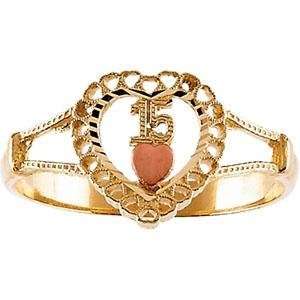  15th Birthday Heart Ring in 14k Two tone Gold Jewelry