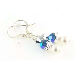  Blue Swarovski White Pearl Earrings 