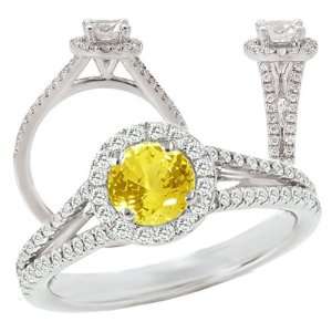 18K Lab Grown 5mm Round Yellow Sapphire Color #2 Engagement Ring with 