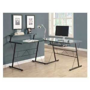   Metal L Shaped Computer Desk with Tempered Glass