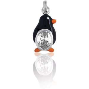   Charming Sterling Silver Black & Orange Penguin with CZ Charm Z 8967