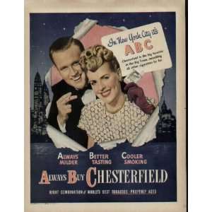 In New York City its ABC .. 1946 Chesterfield Cigarettes Ad 