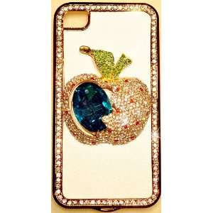  BLUE APPLE with BITE Leather Bling Case for iPhone 4 