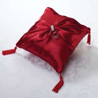 Red Wedding Ring Pillow with Diamond Ornament  