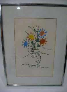 Pablo Picasso Hands Holding Flowers Signed in the Plate Vintage 