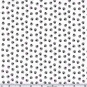  45 Wide Paw Prints White/Black Fabric By The Yard: Arts 