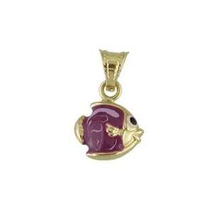   Gold Purple Enamel Fish Charm (11mm x 11mm / 18mm with Bail) Jewelry