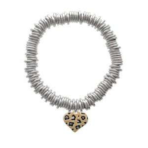 Tan Cheetah Print Heart   Silver Plated Charm Links Bracelet [Jewelry]