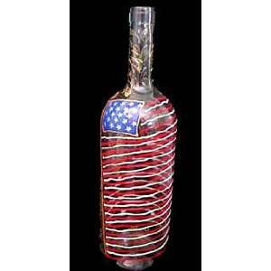 Americas Flag Design   Hand Painted   Wine Bottle with 