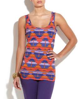 Bright Orange (Orange) Orange and Purple Aztec Print Vest Top 