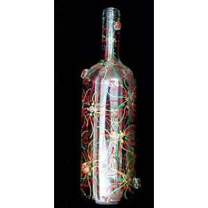  Regal Poinsettia Design   Hand Painted   Wine Bottle with 